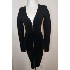 Alexander Wang Black Slimming Zip Front Bodycon Dress Rayon Knit Neon‎ Trim Sz ?